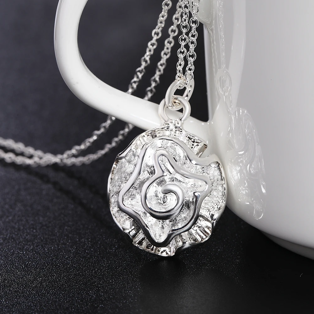 Silver Jewelry Set 925 Sterling Silver Earrings Stud Necklaces Rose Flower Pendant Women Wedding Party Christmas Gifts