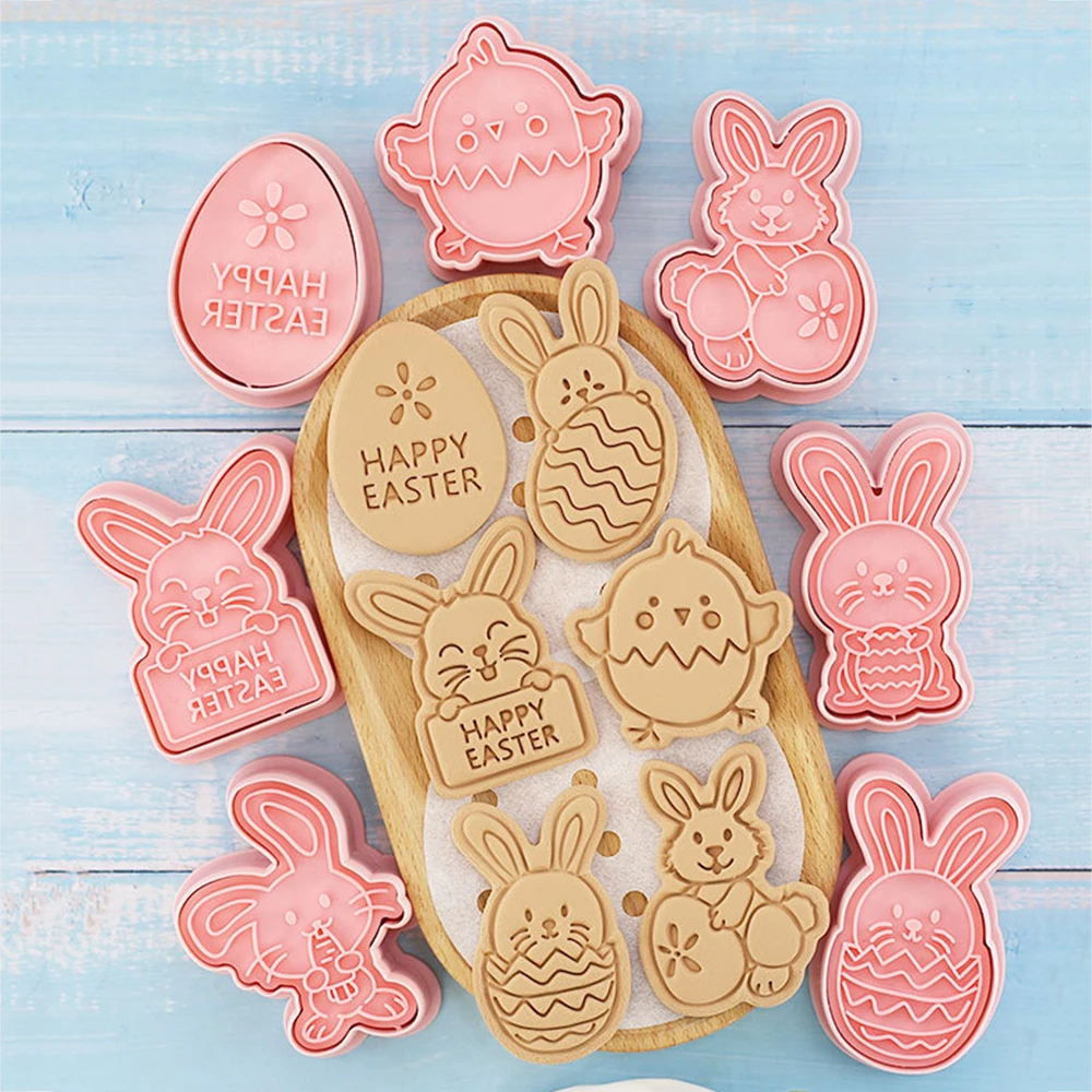 8Pcs Easter Cookie Cutters Easter Eggs Bunny Cookie Molds Biscuit Mold Stamps Kids Baking Diy Accessories Easter Decoration 2026