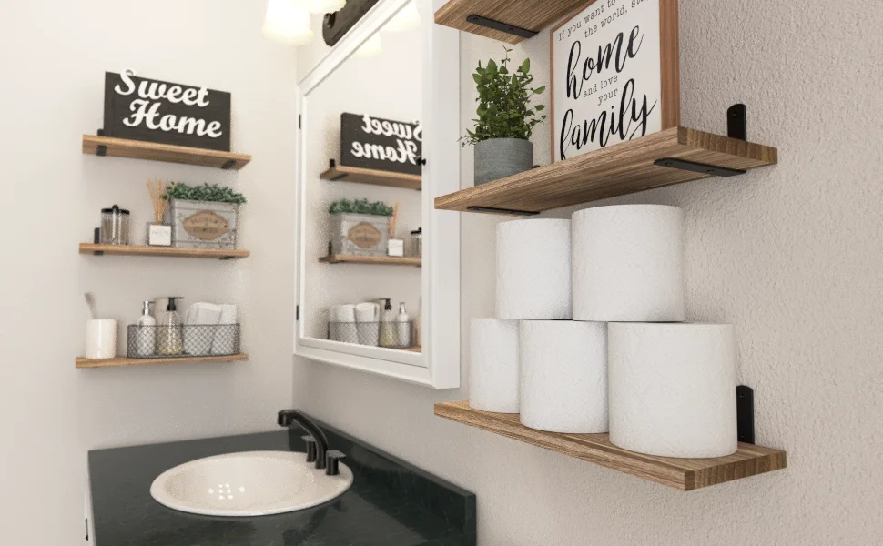 WOPITUES Floating Wall Shelves Set of 6, Wood Floating Shelves Wall Mounted