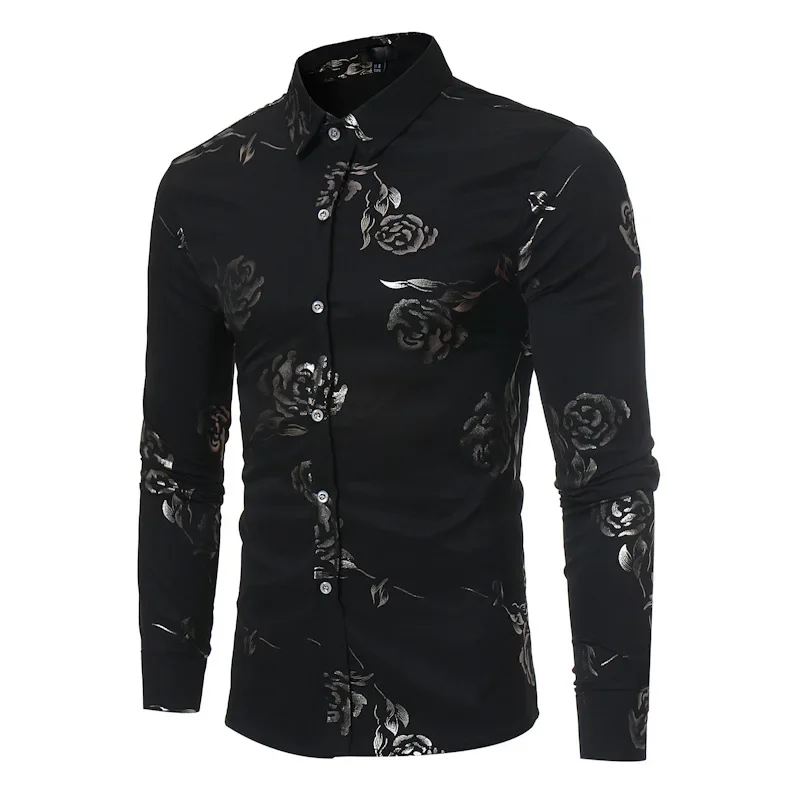 Description Picture 4 of itemAutumn Men's Button Shirt Personality Christmas Gift Luxury Coat Rose Print Evening Dress Top Prom High end Clothes 2023 New