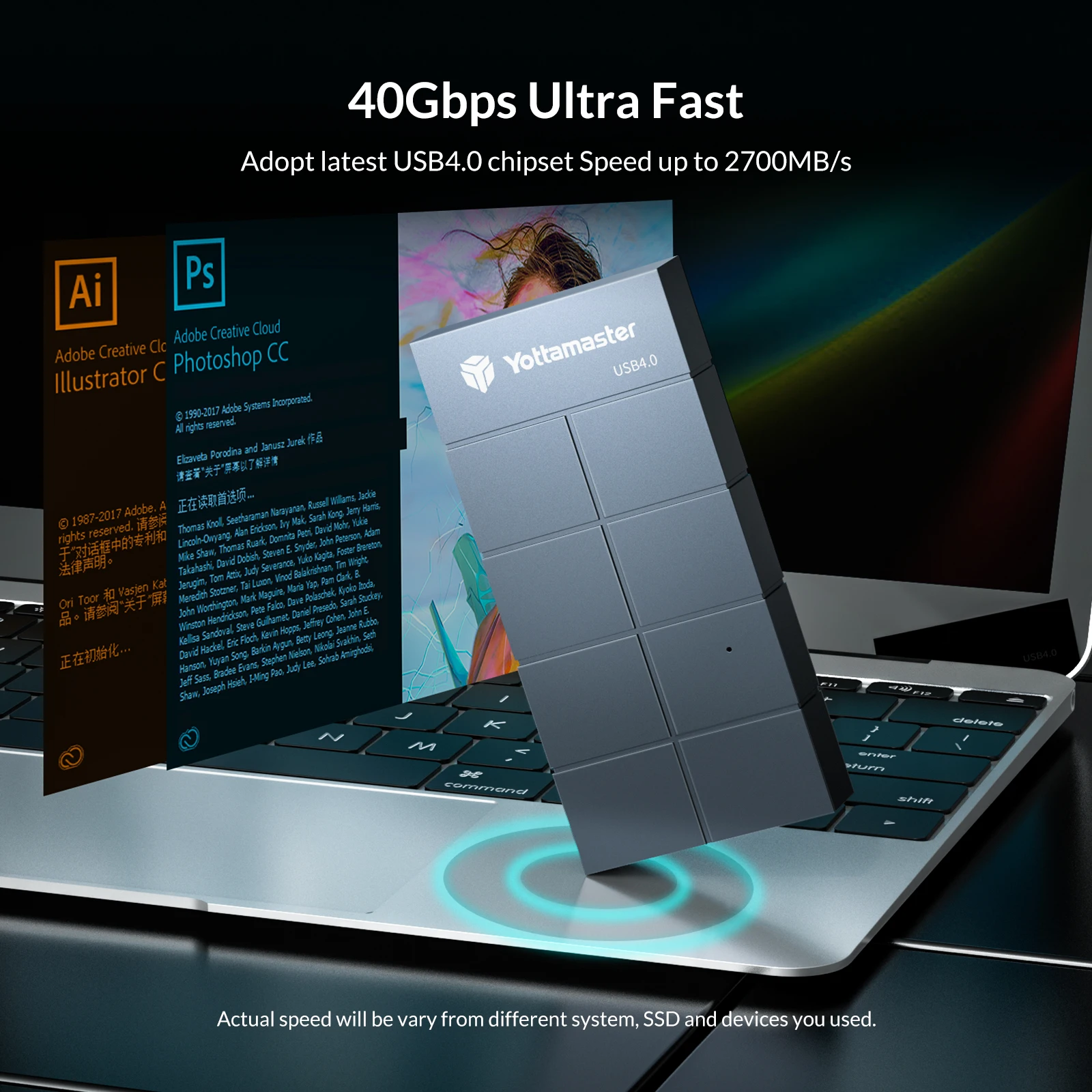Yottamaster HP4 USB4.0 NVMe M.2 SSD Ŭ 40Gbps  ӵ Thunderbolt 3/4/USB3.2, ִ 2700 MB/s- 1400 MB/s NVMe