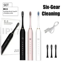 Sonic Electric Toothbrush Set for Adults Six Speed Mode Waterproof Soft Brush Head USB Rechargeable High Frequency Cleaning 1