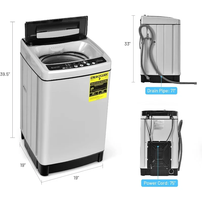 COSTWAY Portable Washing Machine, 11Lbs Capacity Full-automatic Washer with 8 Wash Programs, LED Display, 10 Water Levels 5