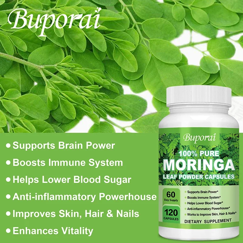Moringa Capsules 1200mg Supports Immune System Metabolism Energy Brain Health