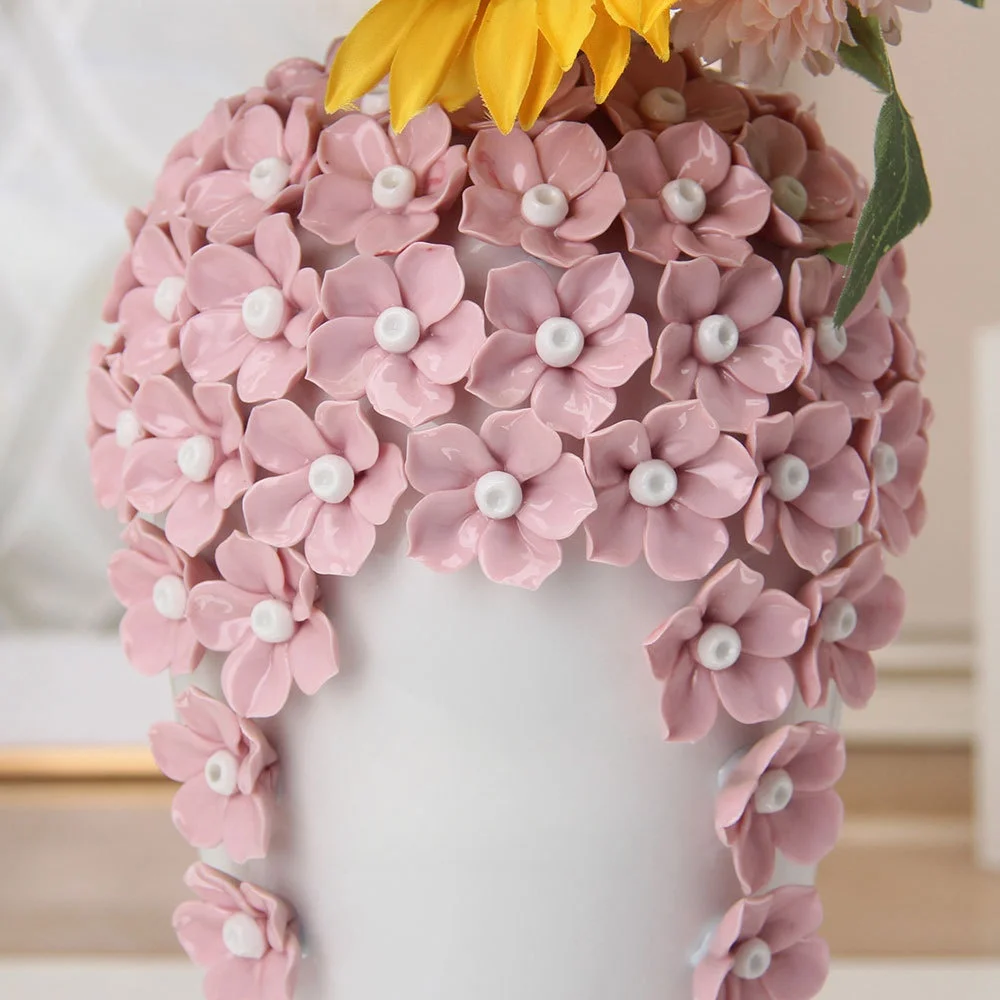Ceramic Vase Embossed Three-dimensional Flower Pink Flower Vase Porcelain Handicraft Decoration Desktop Flower Arrangement 3