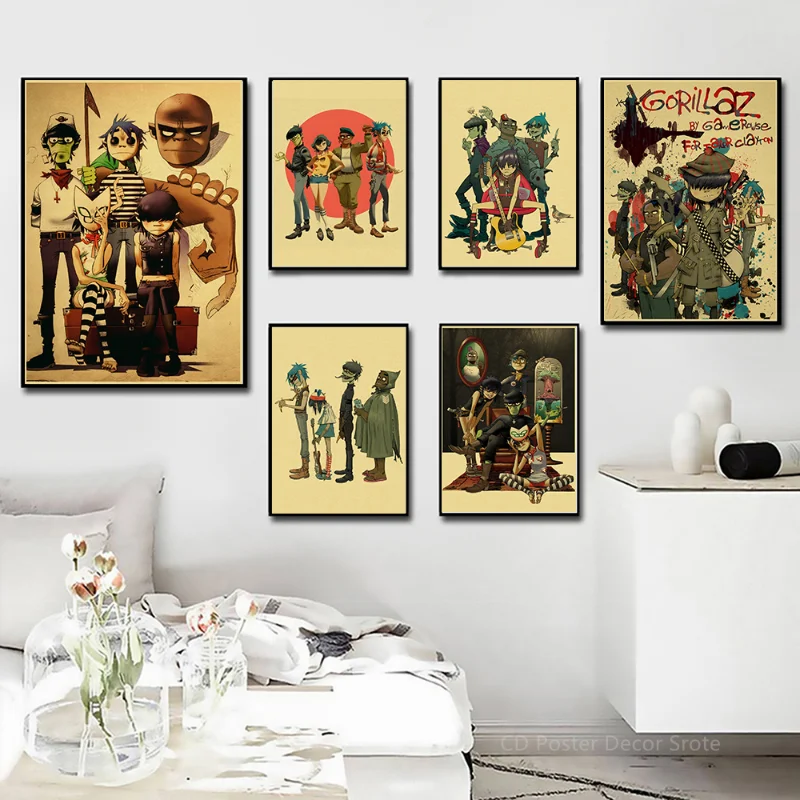 Vintage Art Poster Retro Gorillaz Music Prints Demon Days Kraft Paper Home Room Bar Club Decor Picture DIY Wall Painting