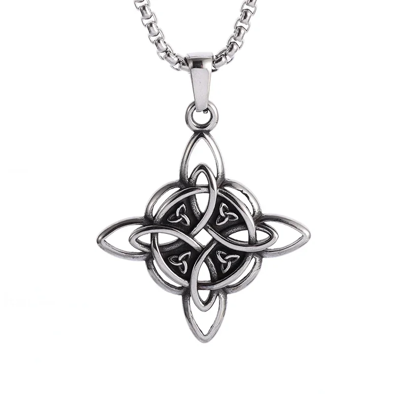 Witch's Knot Layered Necklace – Stainless Steel Celtic Pagan Symbol Pendant For Women & Men – Double Layer Lucky Jewelry - View #2