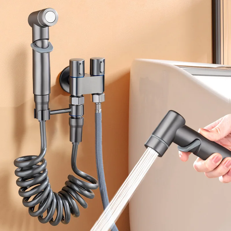 Shower Toilet Bidet Sprayer Stainless Steel Double Outlet Angle Valve Wall-Mounted Double Outlet Bidet Toilet Accessories 4