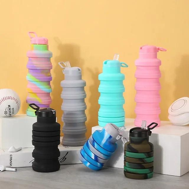 Platinum Silicone Sport Outdoor Folding Water Cup Creative Sipper Cover Retractable Cup Water Bottle Cross-Border