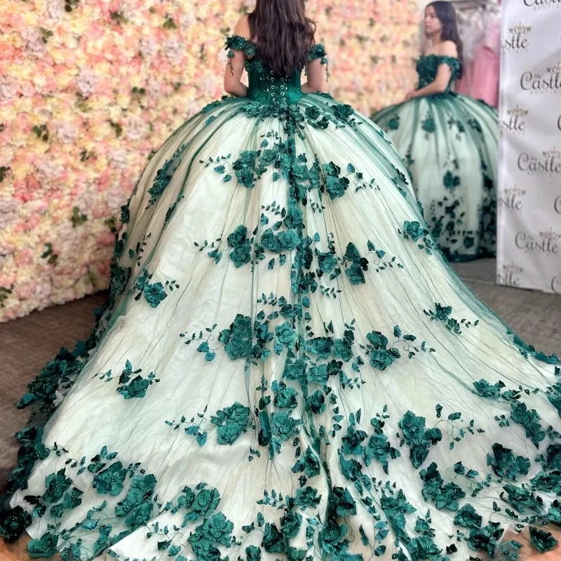 Teal Princess-Robe de Quinceanera personnalisée avec perles florales, robe de RhSweet, Off The Initiated, 16 robes, 15 ans