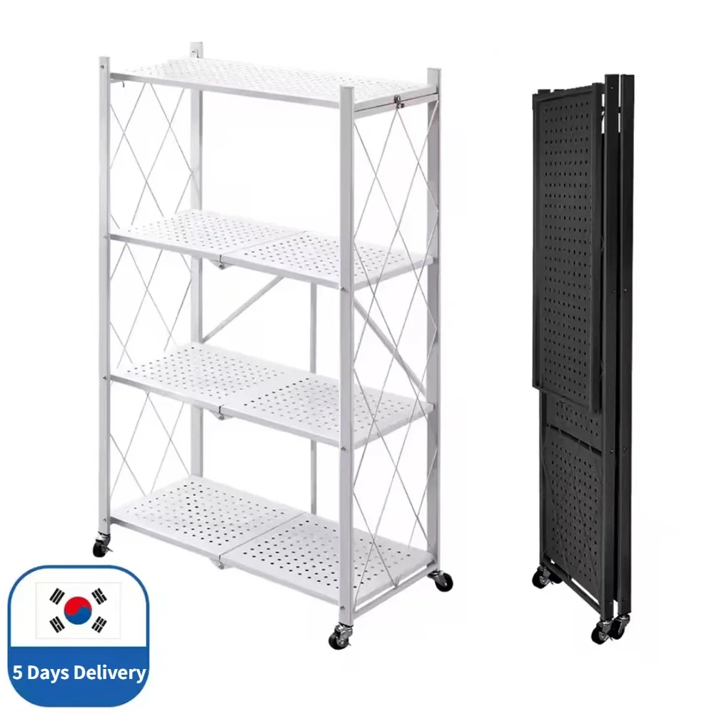 Foldable Large Iron Frame Storage Installation-Free Folding Kitchen Shelves Standing Storage Shelving Unit Metal Shelf