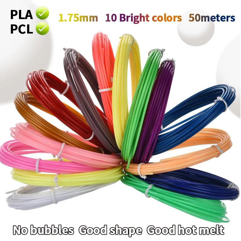 PCL PLA 3d Pen Filament 1.75mm 50meters 10 Colors 3D Printing Pens Plastic Refill Material