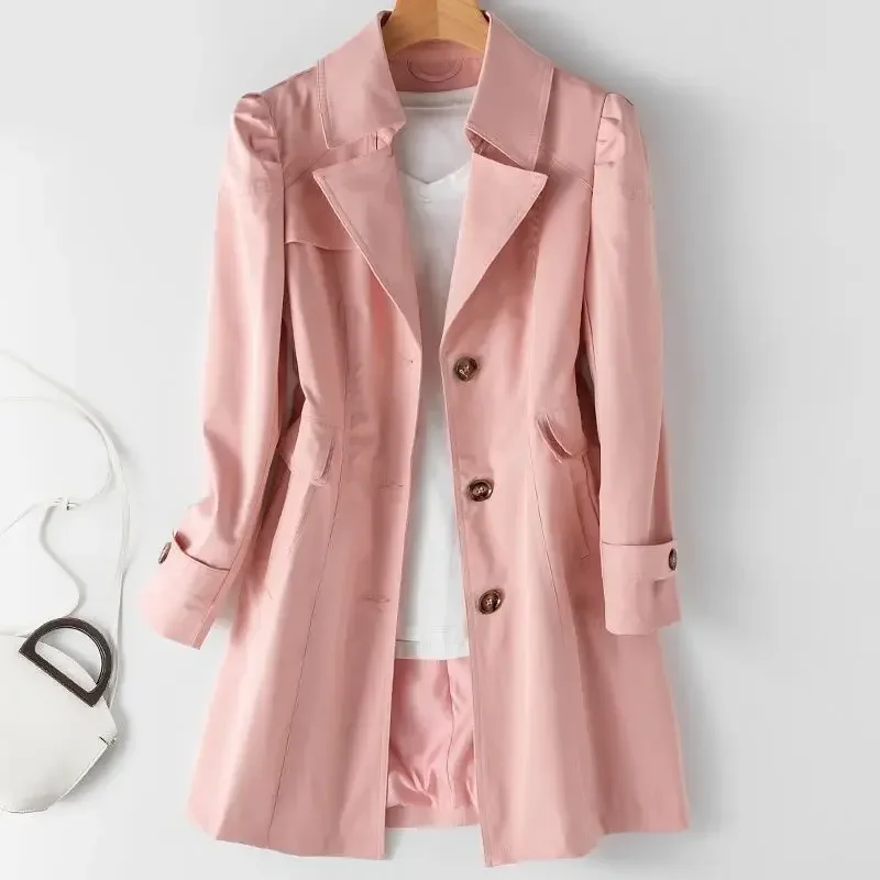 2023 Spring Autumn Trench Coat Woman  New Single-breasted Mid-Long Women Trench Coat Overcoat 5XL Khaki Windbreaker Female