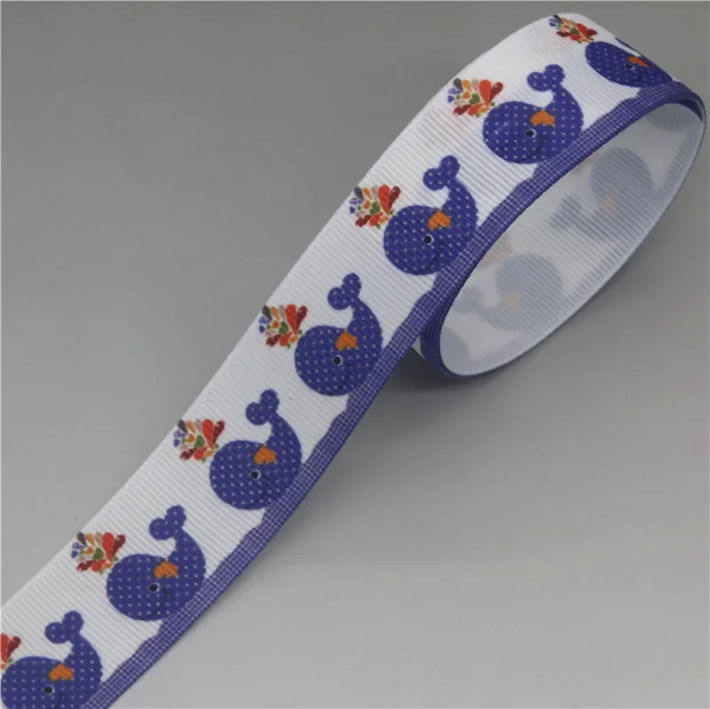 Whale Sea Animals Printed Grosgrain Ribbon 7/8'' 5yards Accessory Hairbow Headwear Decoration DIY C1810
