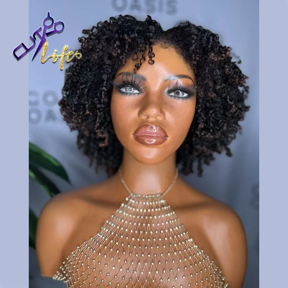 Ombre Honey Blonde Kinky Curly Wig With Kinky Edges Short Curly Bob Cut 13x4 Lace Front Wig Human Hair HIghlight Closure