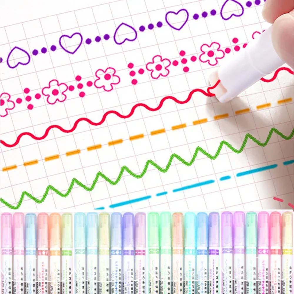 Kawaii Flower Line Shape Highlighter Pen Roller Tip Curve Liner Marker 6Pcs/Set
