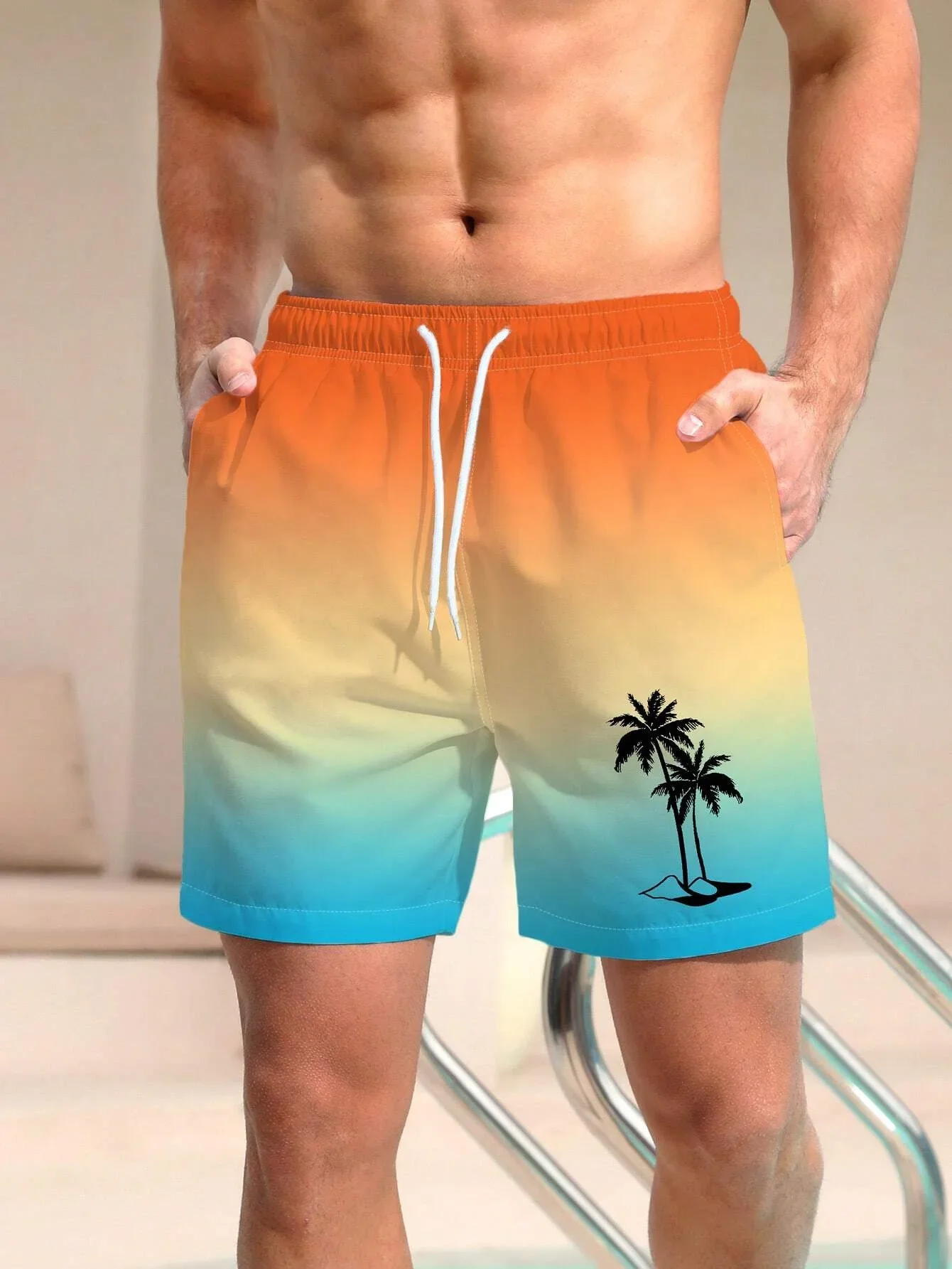 Men's 3d Coconut Tree Printed Swimsuit Swimming Shorts Summer Soft And Breathable Polyester Beach Shorts Surfing Shorts 4