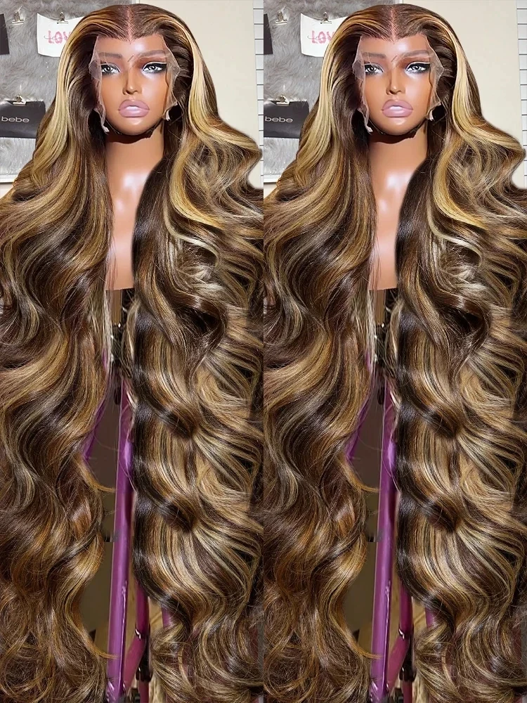 250% Highlight Ombre Body Wave 13x4 HD Lace Frontal Wigs 4/27 Blonde Brown Colored 13x6 Lace Front Human Hair Wig For Women