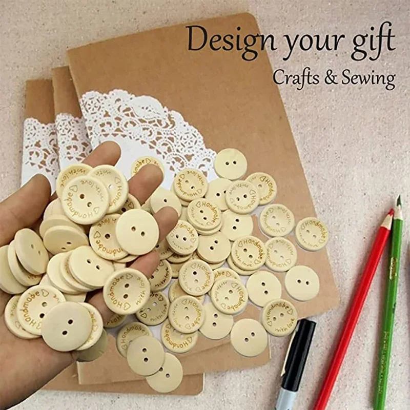 30/50Pcs Wooden Buttons Sewing Clothing Buttons Wooden Handmade Button Letter Love for DIY Crafts Scrapbooking Wedding Decor 2