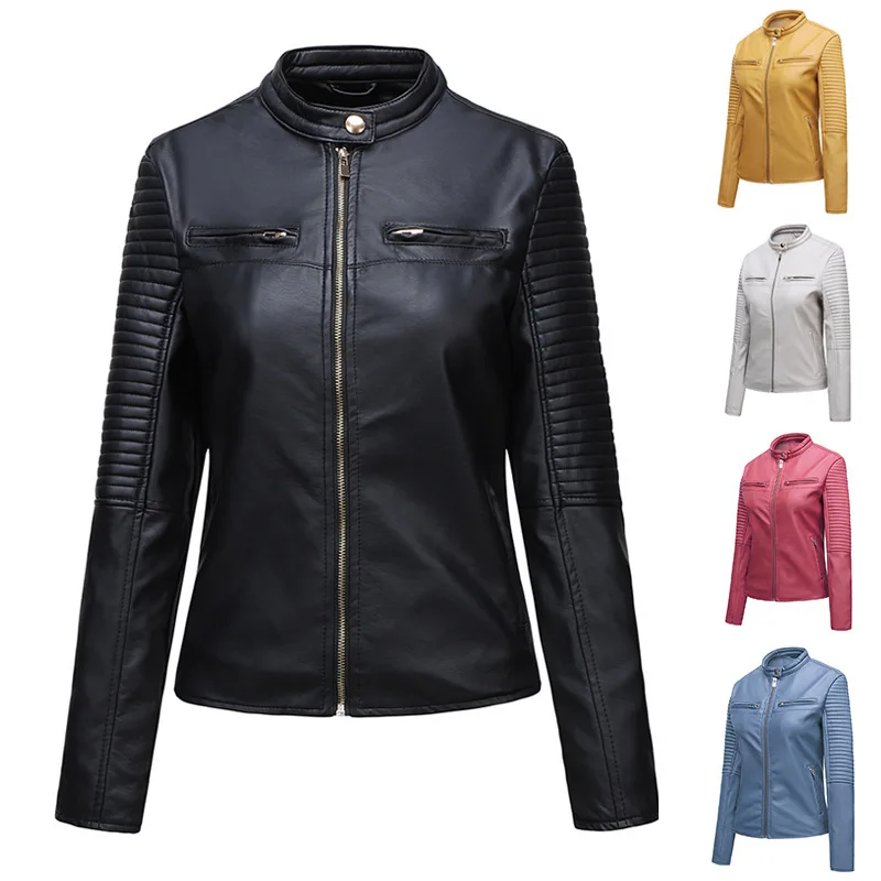

2023 Leather Coat Spring Women Leather Jacket Slim Motorcycle Clothing Female Short Fashion Jackets And Coats Black Clothing