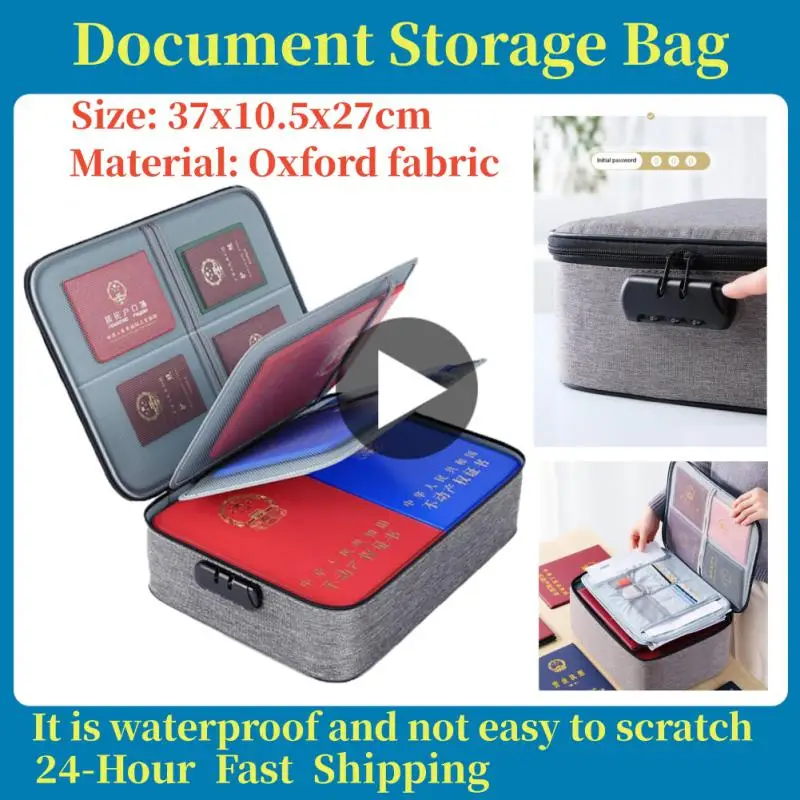 

Multi-layer Large-capacity Waterproof Business Travel Document Passport Document Bill Storage Bag Box with Lock Briefcase