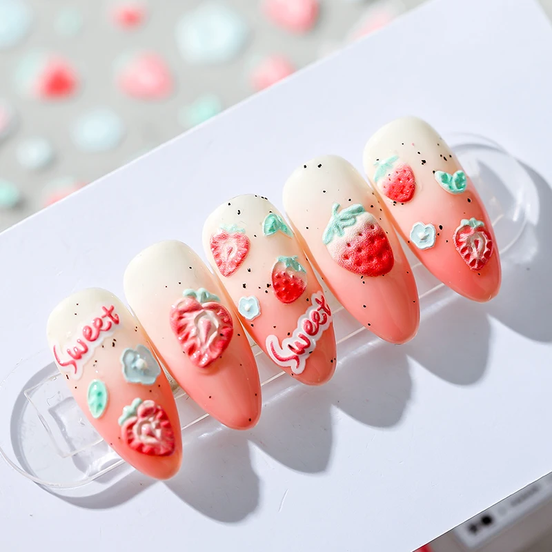 

5D Jelly Strawberry Soft Reliefs Self Adhesive Nail Art Decorations Stickers Sweet Fruits 3D Nail Decals Wholesale Dropshipping