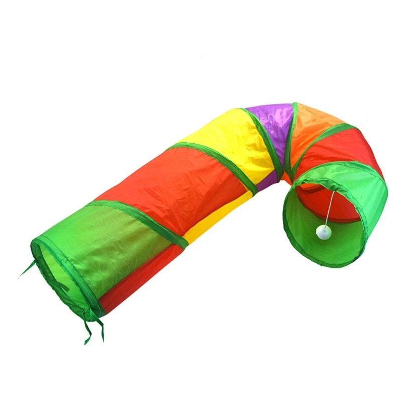 

Tunnel Toy Funny Pet Rainbow Color Playing Tubes with Pompoms Collapsible Tunnel Toy Indoor Play Kitten Tunnel Dropship