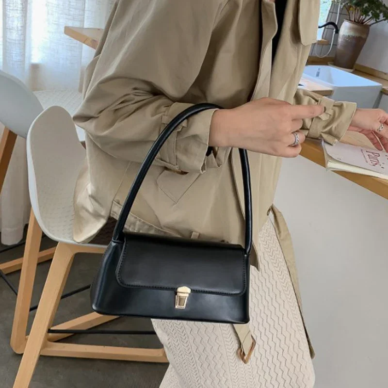 Shoulder Bag Fashion Retro Women's Simple Solid Colour Handbag Vintage Underarm Bag