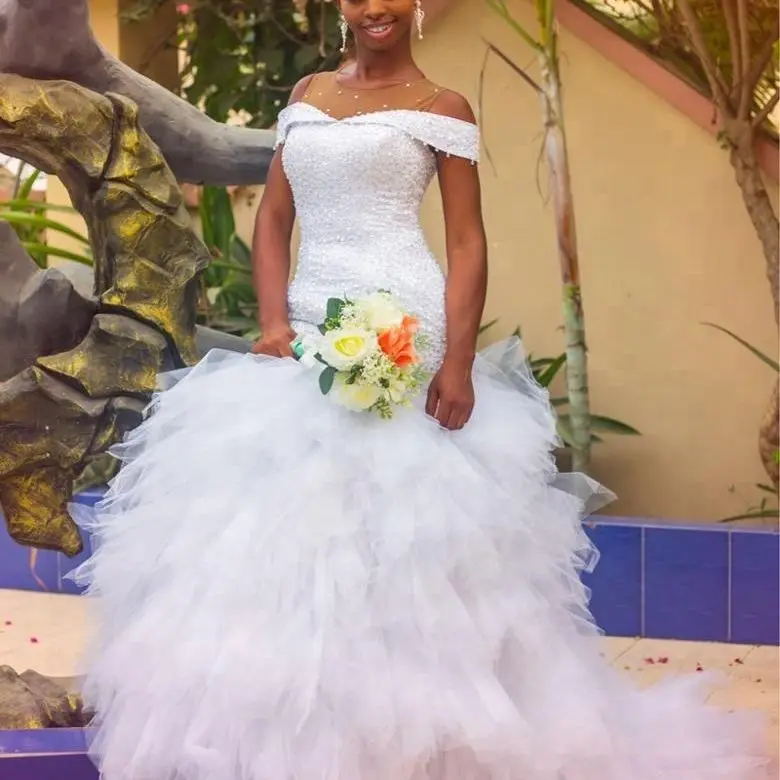 

Женское свадебное платье-Русалка с открытыми плечами и блестками