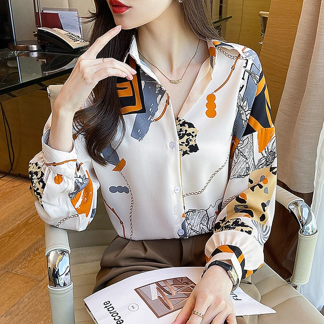 Office Silk Blouse Women Korean Streetwear Y2k Top Damski Long