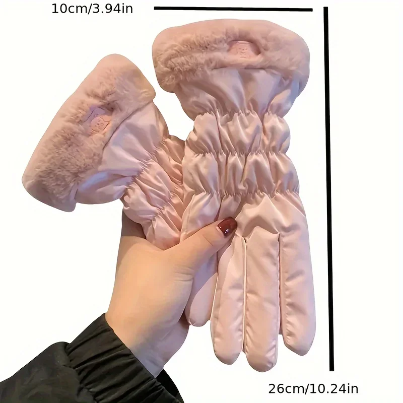1 pair Women's Winter Thickened Plush Touchscreen Warm Riding Mountain Skiing Windproof Motorcycle Gloves, Thickened