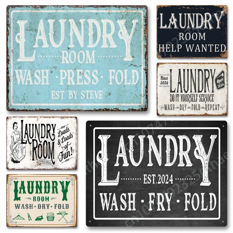 LaundryRoomMetalTinSignVintageArtWallDecorIronPainting