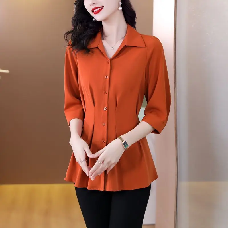 2023 New Korean Fashion Shirts for Women Sports Chic Loose Casual Solid Color Office Lady Vintage Dimensional Cut Elegant Top summer thin chic printed tops outfits women elegant short sleeve blouse and jogging ankle length pants sports casual 2 piece set