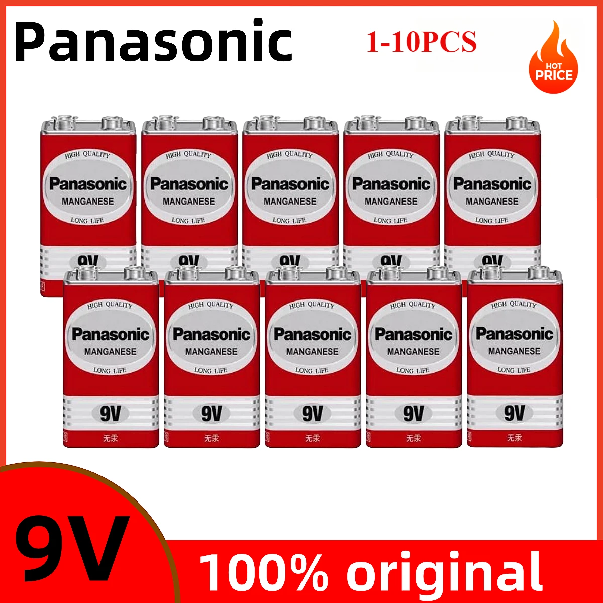 Panasonic 9V 6F22ND 6f22 Alkaline Battery for Alarm Wireless Microphone Mercury Free Long working life
