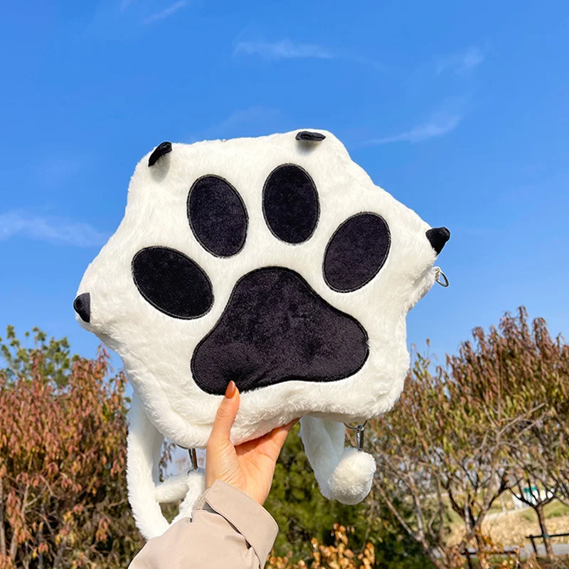 Kawaii White Cat Paw Plush Backpack Adjustable Straps Funny Big Capacity Soft Stuffed Animals Crossboyd Bags for Girls Women