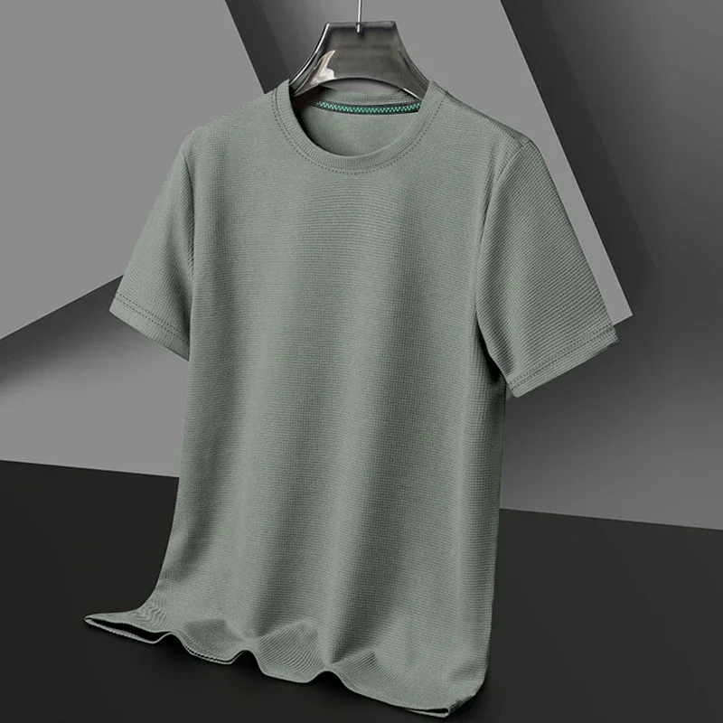 Neues Sommer-Waffel-Rundhals-Kurzarm-T-Shirt für kurz ärmel iges Herren-Oberteil