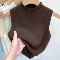 Spring Autumn Temperament Knitted Sweater Vest Women's Half-turtleneck Camisole Cropped Top Sleeveless Tank Top - Image 5