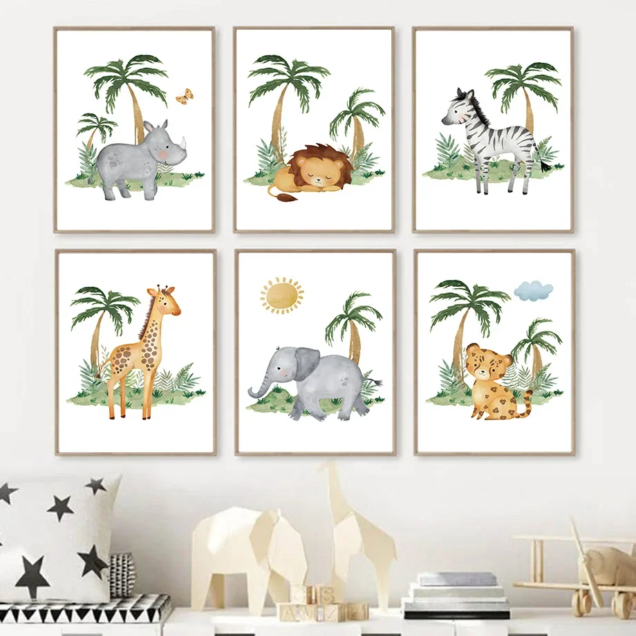 

Lion Elephant Giraffe Jungle Animal Nursery Wall Art Canvas Painting Nordic Posters And Prints Wall Picture Baby Kids Room Decor