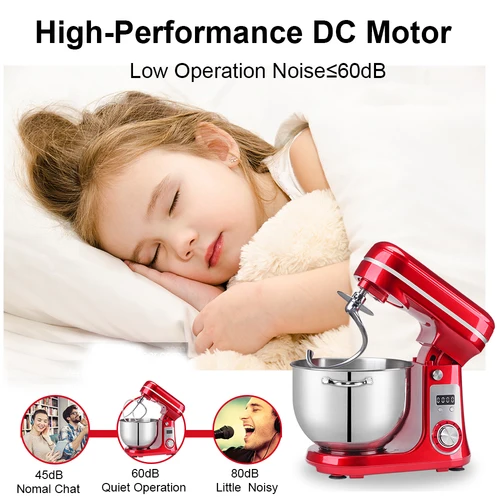 BioloMix-6L 1200W DC 저소음 모터 6 단계 속도 조절 주방 푸드 프로세서 스탠드 믹서, 크림, 계란, 채찍 반죽 믹서기 3