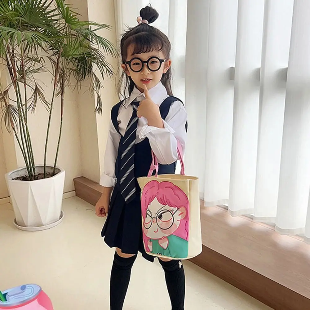 

Cat Cartoon Canvas Bucket Bag Portable Panda Strawberry Rabbit Print Handbag Lunch Bag Letter Ins Style Tote Bag Streetwear