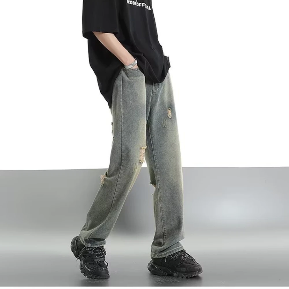 2023 Autumn Jeans Slim Hole Jeans For Men With Five-Pointed Star Ripped Jeans Street Casual Blue Denim Pants y2k streetwear