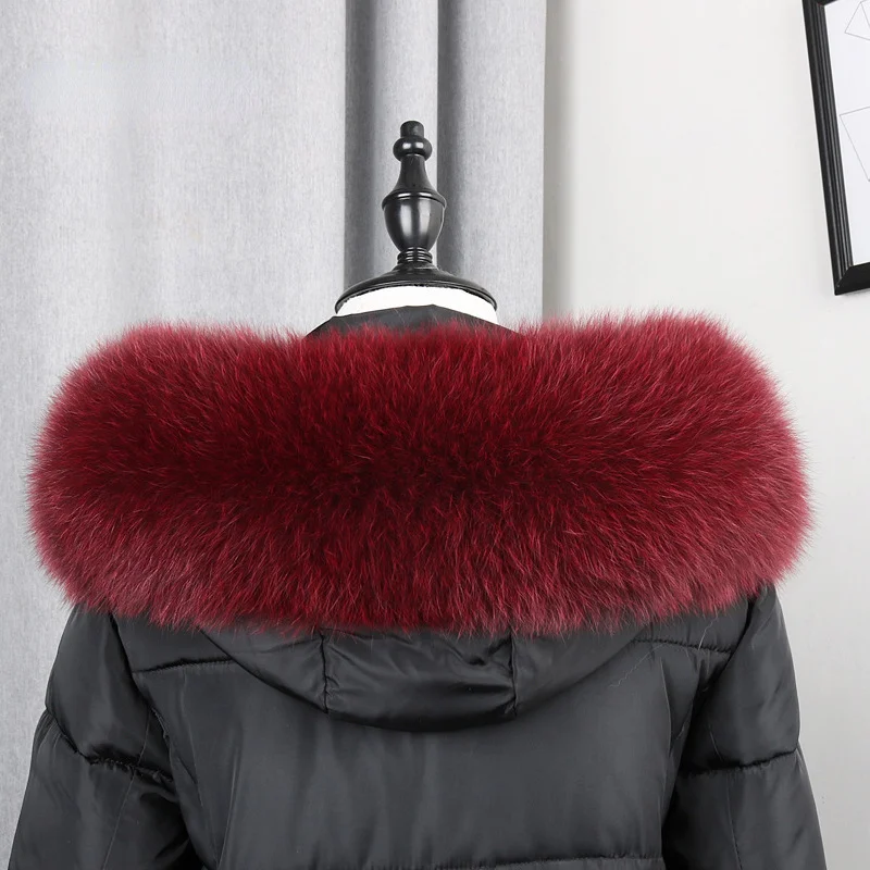 Real Fox Fur Collar Winter Women Natural Fur Hood Trims Decor Furry Fur Scarf for Coat Jeckets Black Scarves Luxury Shawls 4