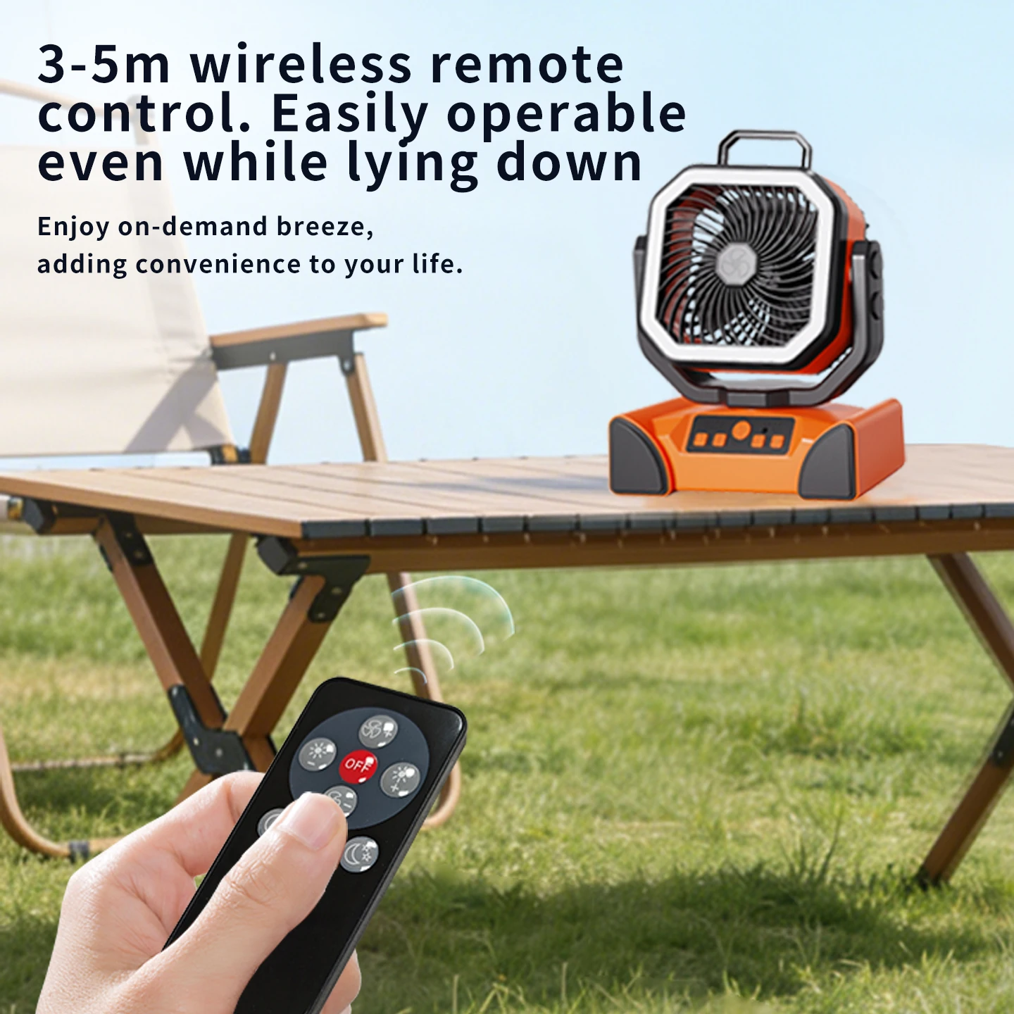 Ventilateur de camping rechargeable 50000 mAh avec lumière LED et télécommande, ventilateur suspendu extérieur pour tente, pêche, uragans - Autonomie de 100 heures 4