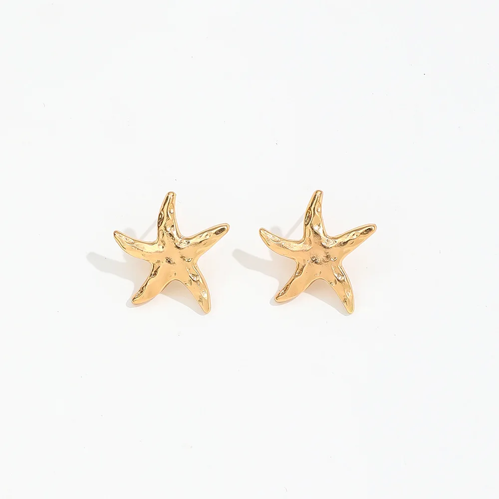 LATS Punk Metal Starfish Stud Earrings for Women Fashion Gold Color Star Geometric Temperament Earrings Summer Jewelry Gift