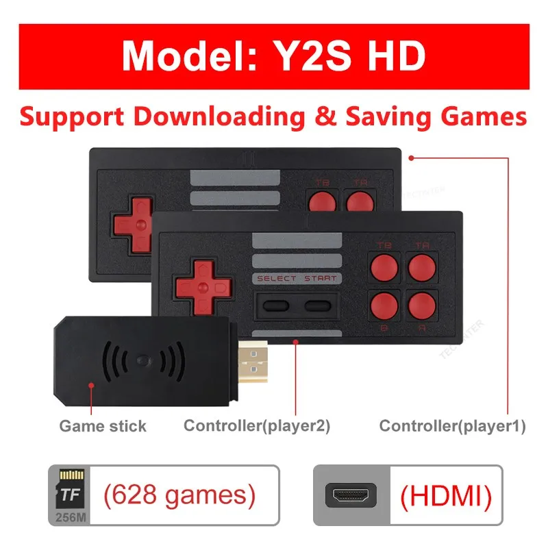 Video Game Console Handheld Game Player Mini Game Console Built in 1800 Classic 8 Bit Games Dual Wireless Gamepad HD/AV Output 