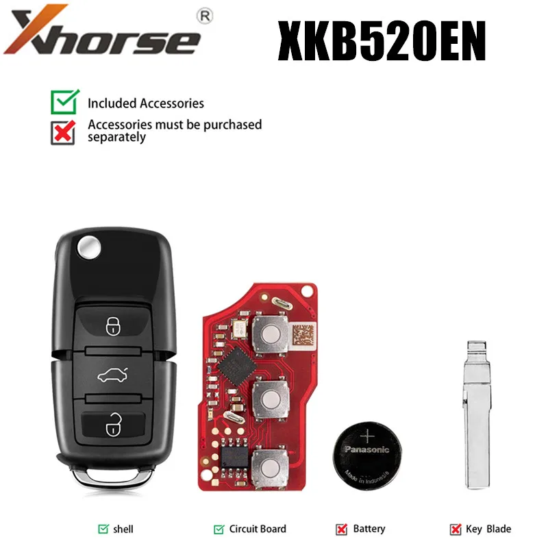Xhorse XKB520EN Second Generation Wire Remote Key VW B5 Flip 3 Buttons Supports Wireless Programming Universal Smart Key key fob programming tool key programmer