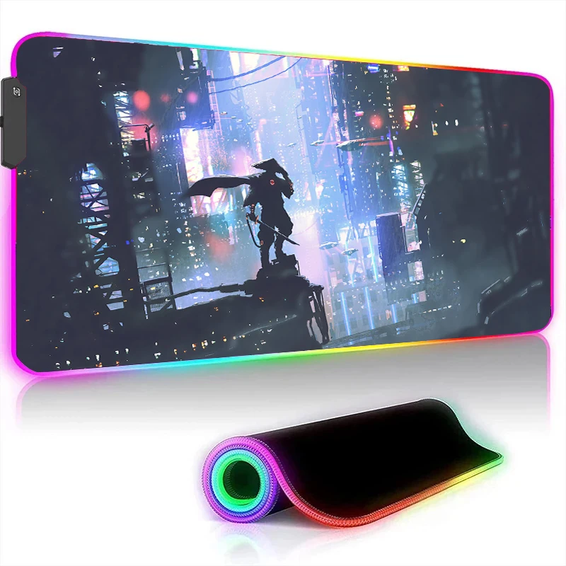 

Samurai RGB Large Mouse Pad Anime MousePad Computer Keyboard Desk Pad Backlit LED Pad Office Desk Desk mat Gamer Mouse Pads
