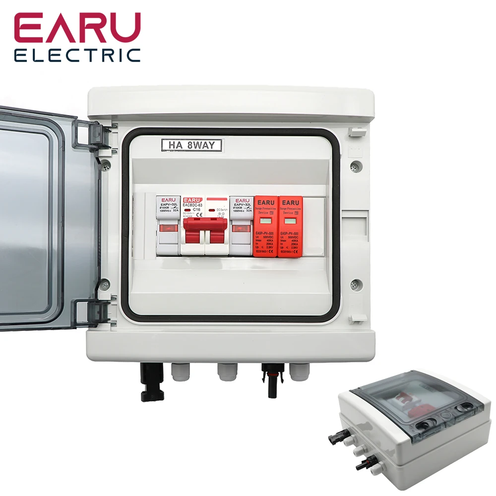 Earu EAPV-32L Photovoltaic combiner box with lightning protection, DC fuse, MCB, SPD, IP65, 1 input and 1 output, 500V