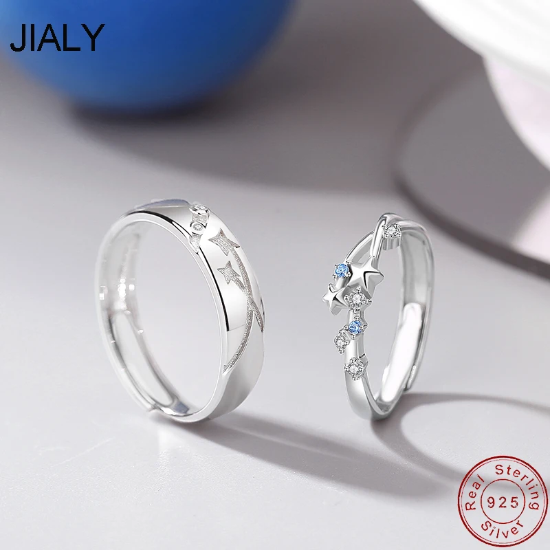 

European Fine S925 Sterling Silver Couple Finger Ring Stars For Women Birthday Party Gift Jewelry