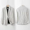 British Style New 100% Linen Blazer Hombre Daily Casual Blazer Loose Solid Single Layer Suit Jackets for Men Simple Ropa Hombre 4